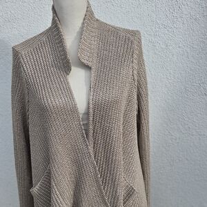 St. John Taupe Knit Open-Front Shawl Cardigan Sweater M.